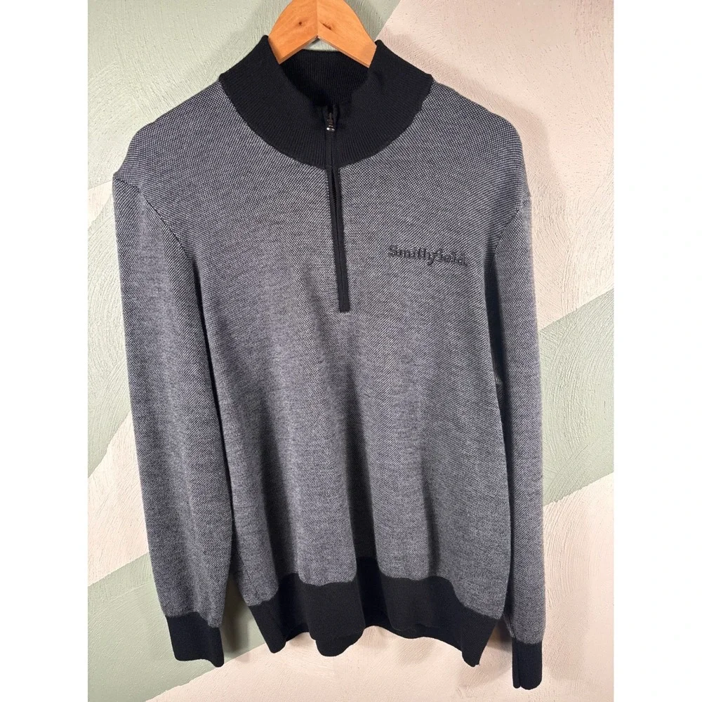 Brooks Brothers Men's Size XL Quarter Zip Grey Merino Wool Smithfield Sweater
